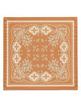 Tan Paisley Square Scarf Wild Rag Bandana Print Satin Neck Head Wrap 35 in